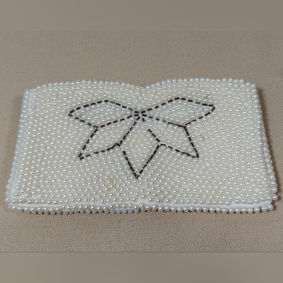 Vtg Beaded Evening Bag Coin Purse Clutch White SASS by Carter Zip Small Japan - Picture 1 of 6